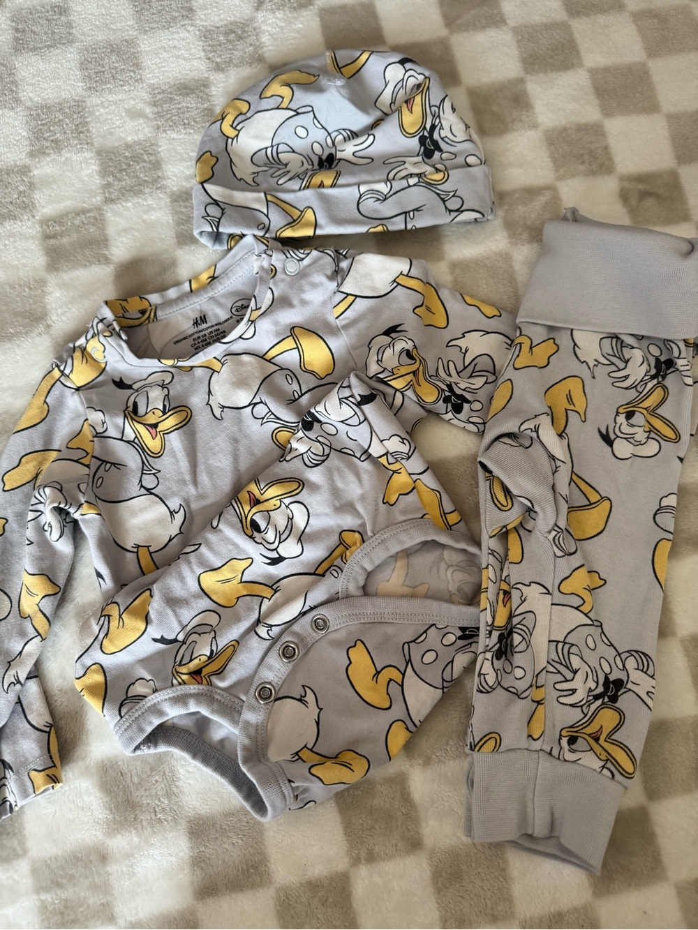 H&M Baby Donald Duck Print 3-Piece Set - Gray & Yellow